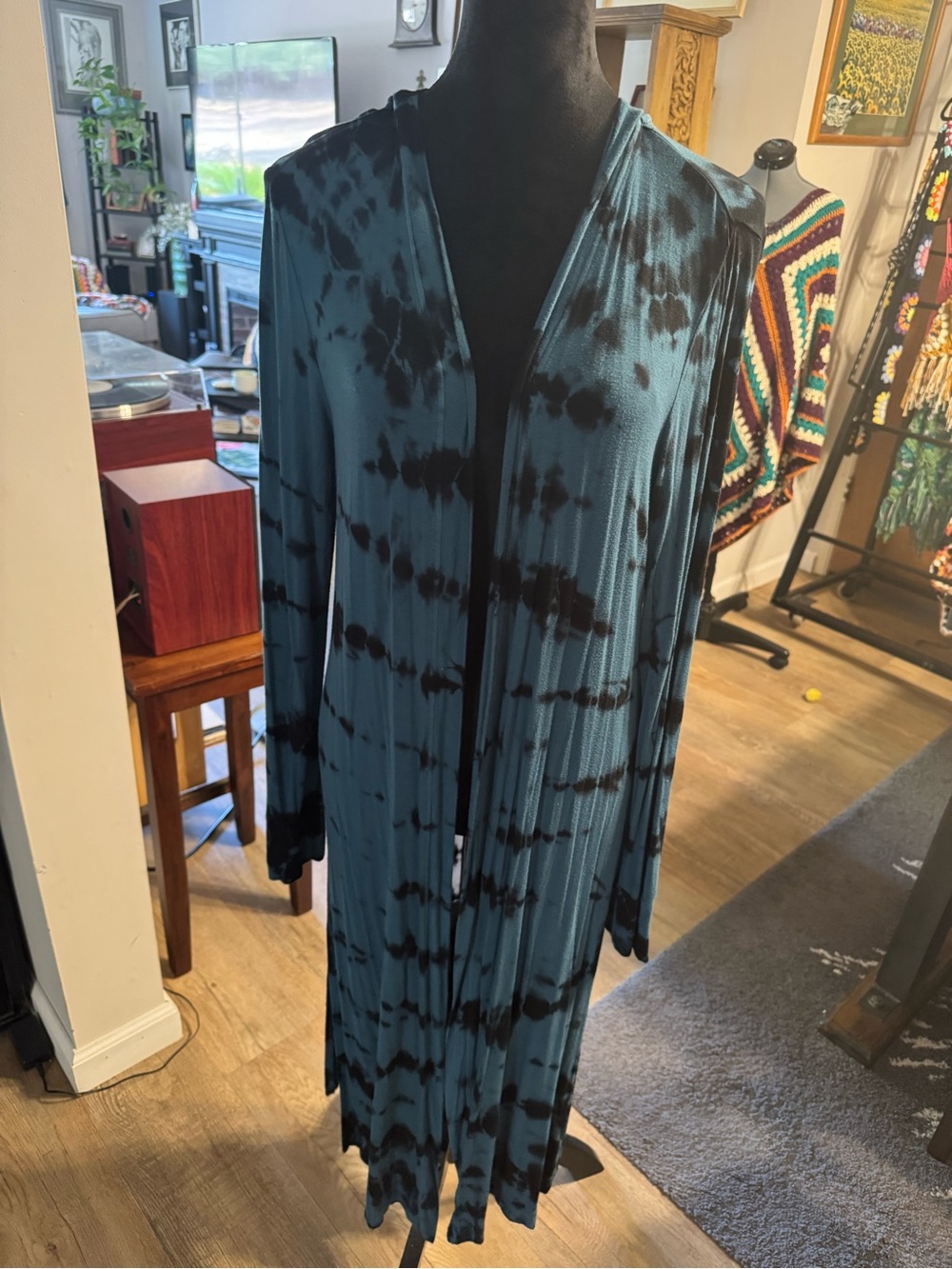 Wesc Teal and Black Tie-Dye Open Front Duster